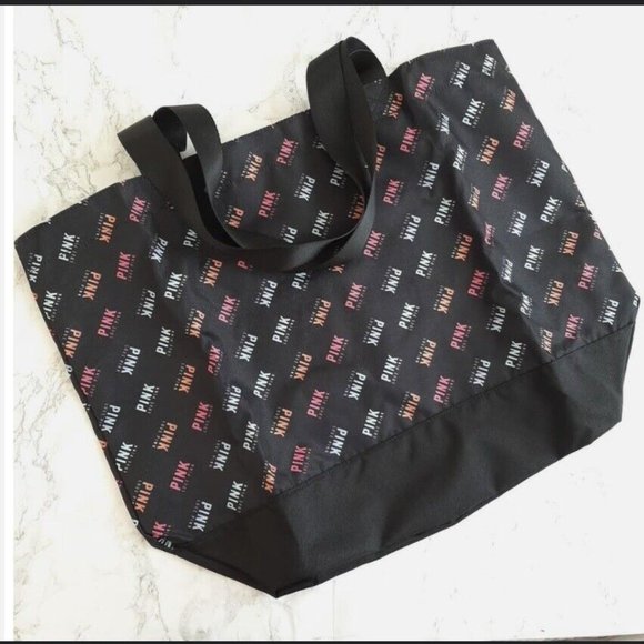 Victorias Secret Pink Weekender Multi Tote Bag Black Top Zip Double Handles NWT - Picture 2 of 4